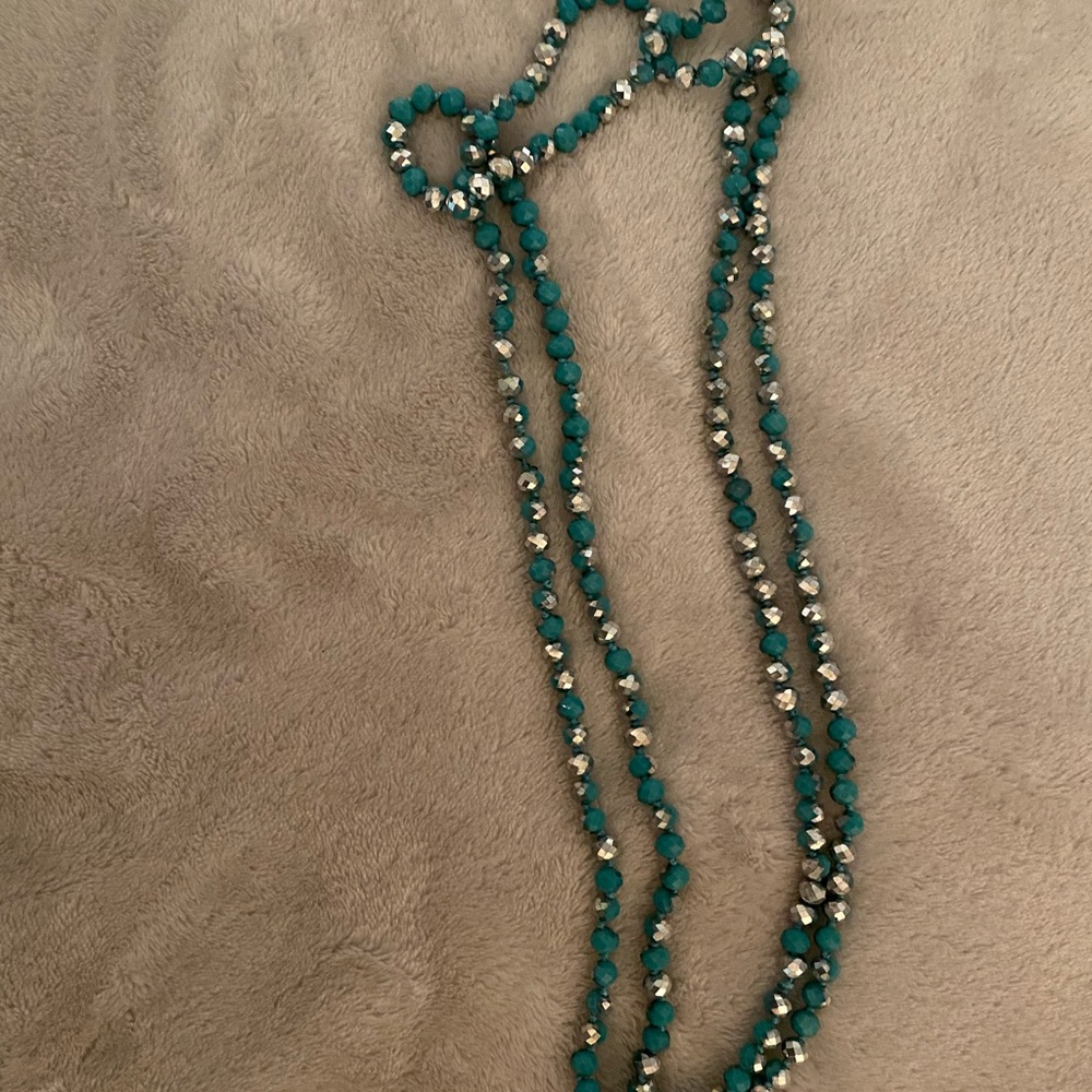 Teal double wrap beaded necklace